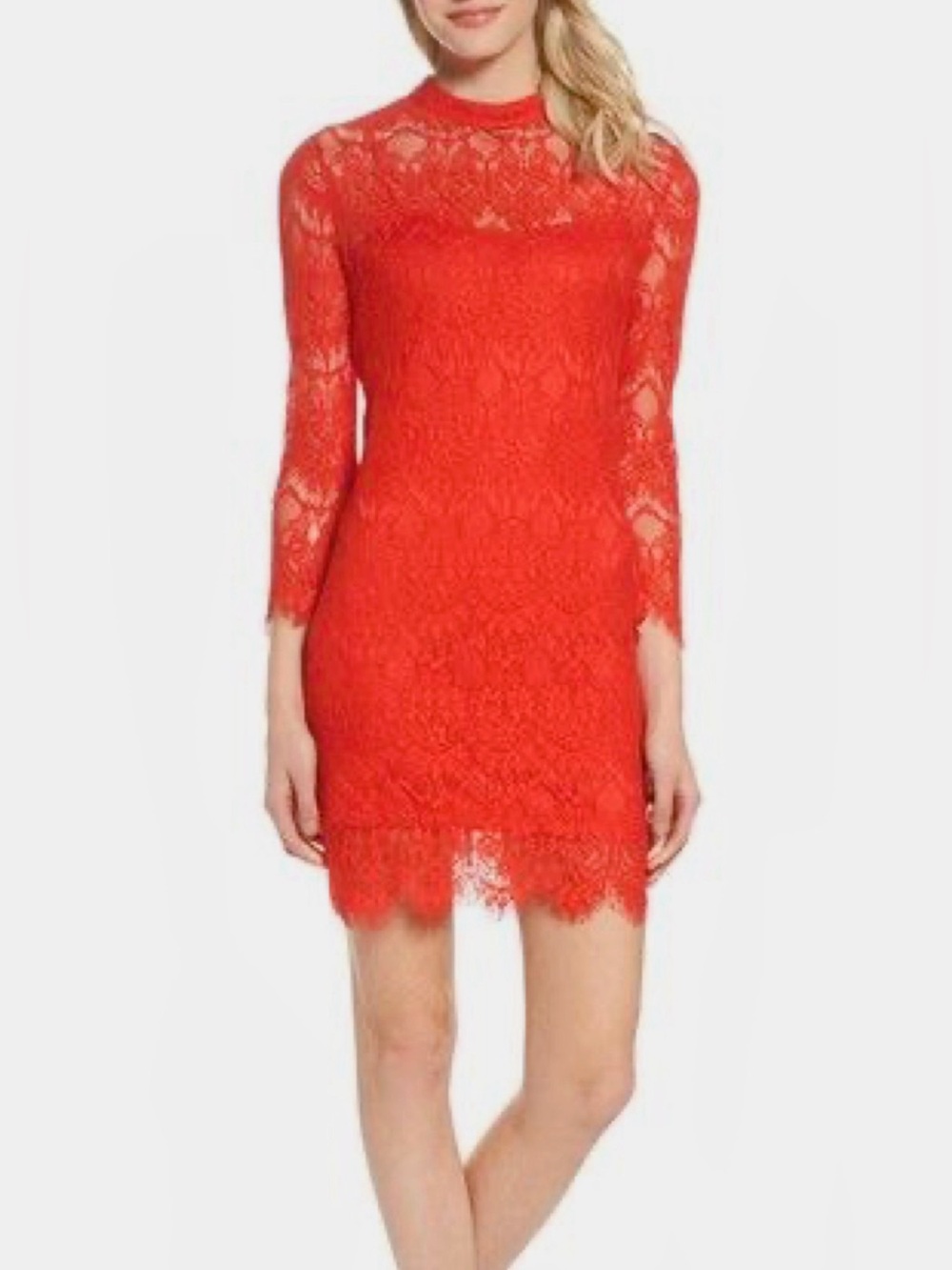 Julia Jordan Bright Red Lace 3/4 Sleeve Cocktail Shift Mini Dress Size 8